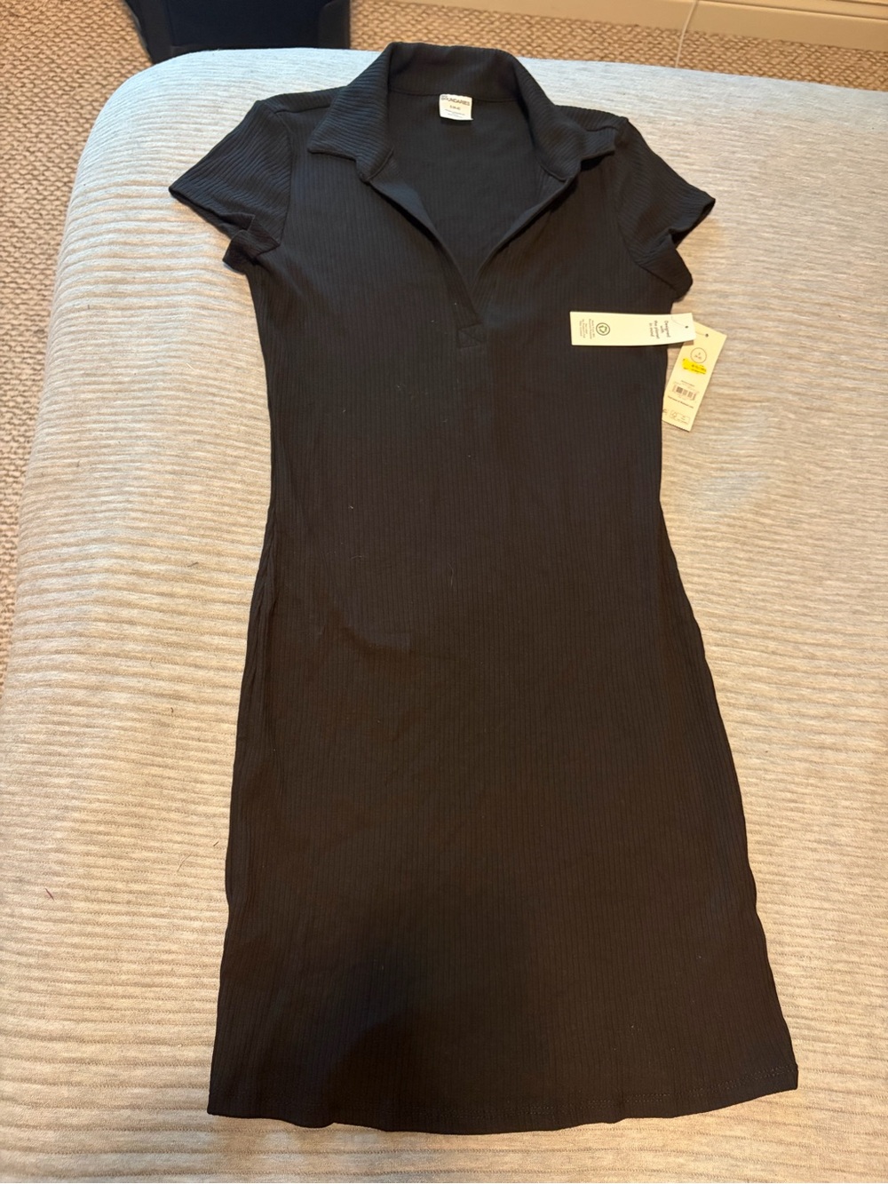 NWT Walmart No Boundaries Black Ribbed Polo Dress, Size Small